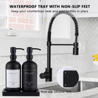 Black Thick Glass Soap Dispenser - Farmhouse Kitchen Dish &Hand Soap Dispenser Set, 304 Rustproof Pump Lotion Dispenser Bathroom with Tray, 14 Waterproof Stickers for Kitchen Decor Sink
