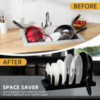 MinBoo Bamboo Pot Lid Organizer Pot Lid Holder, Pot and Pan Organizer Drawer Organizer for Pot Lids, Pans, Cutting Boards & Baking Sheets, Dinner Plates, Reusable Containers in Cabinet Storage,Black