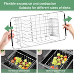 Dish Drainer Rack in Sink Adjustable, Expandable 304 Stainless Steel Metal Dish Drying Rack Organizer with Stainless Steel Utensil Holder Over Inside Sink Counter, Rustproof