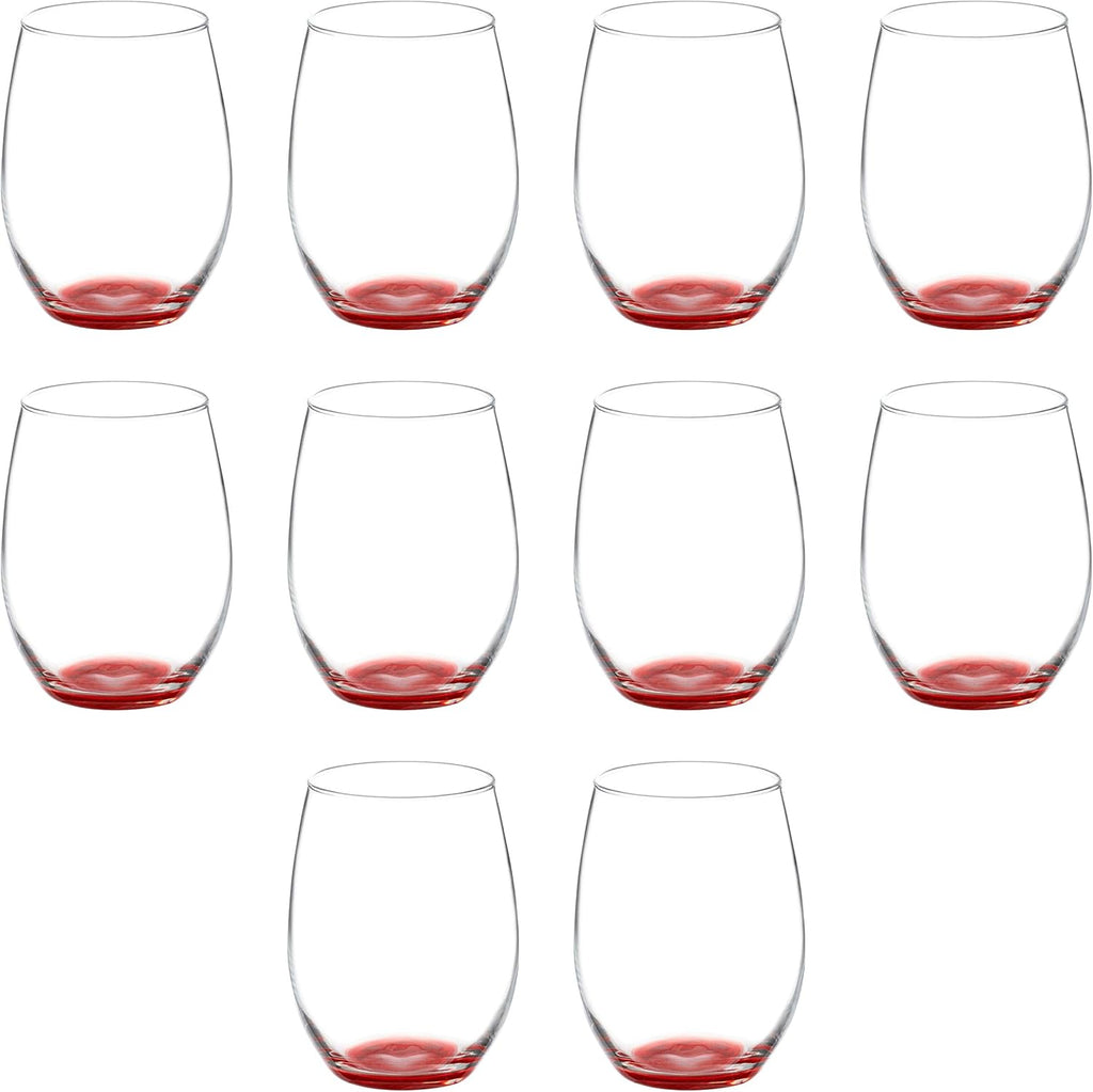 DISCOUNT PROMOS 10 ARC Stemless Wine Glasses Set, 21 oz. - Chardonnay, Cabernet, Merlot, Sauvignon - Red