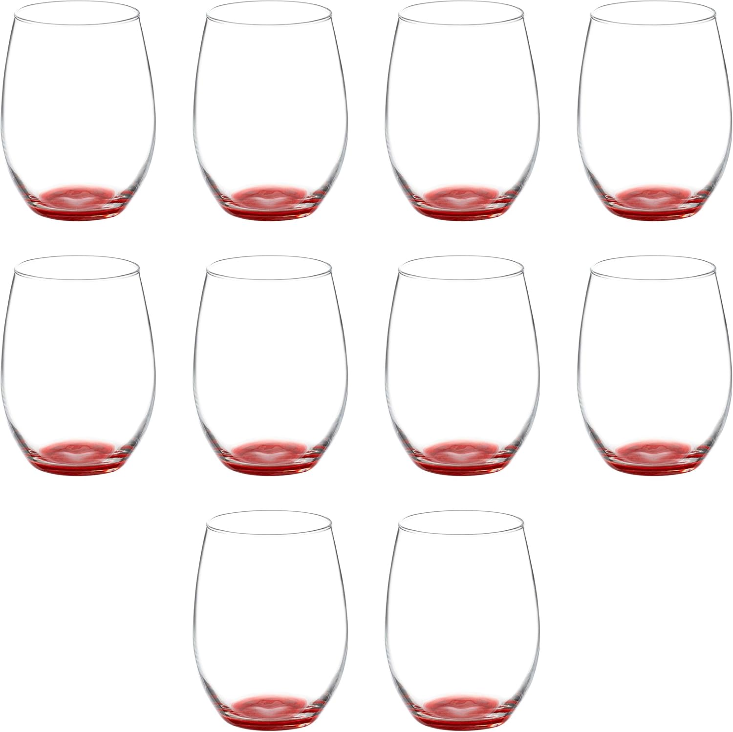 DISCOUNT PROMOS 10 ARC Stemless Wine Glasses Set, 21 oz. - Chardonnay, Cabernet, Merlot, Sauvignon - Red