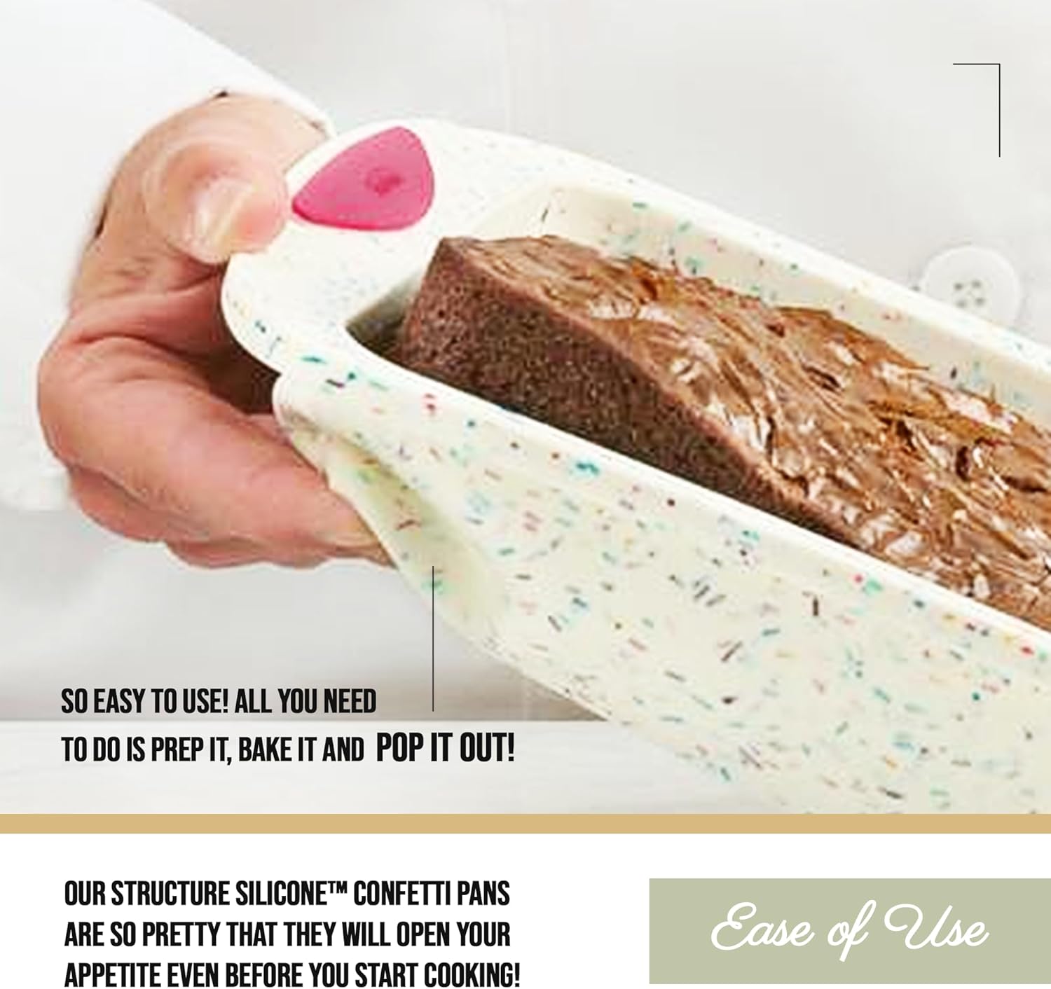 Trudeau 8x8in Confetti Silicone Cake Pan – Reinforced Hybrid of Flexible Silicone and Hard Lining for Shape Stability – Nonstick, BPA Free, Oven Safe to 428°F, and Dishwasher Safe