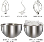 Kenmore Elite Heavy-Duty 6 Qt Bowl-Lift Stand Mixer, 600 Watts, with Flat Beater, Wire Whisk, Dough Hook, Stainless Steel Bowls, LED Light, Digital Countdown Timer, Metallic Grey