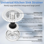 Upgraded 3 in 1 Kitchen Sink Drain Filter - Stainless Steel Sink Stopper, Anti-Clogging Sink Food Catch Basket, Quick Drain Odor Filter Sink Stopper(Silver-2pcs)