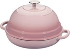 Enameled Cast Iron Dutch Oven Pot with Lid, Round Bread Oven for Homemade Sourdough Bread Baking, 6 Quart, Pink