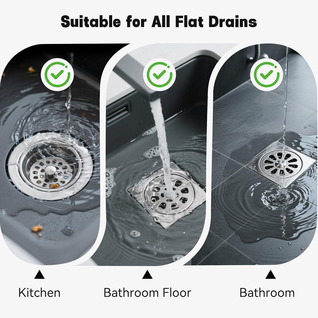 Makerfire 2PCS Shower Drain Hair Catcher, 4.72'', Flat Shower Drain Cover/Filter, Bathroom/Kitchen Sink Drain Strainer, Stainless Steel and Silicone