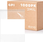 1000 Count, 8" x 10" 1/2 Gallon Zip Bags, 2 Mil Thick Clear Plastic Reclosable Zipper Lock Bags with Write-on White Block, with Resealable Zip Top Lock for Food Storage, Sandwiches & Office Supplies