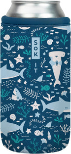 Sok It CanSok Sleeve for Beer & Soda Insulated Neoprene Cover (Happy Sharks, 16oz Can Sleeve)