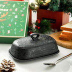 Hansense Porcelain Butter Dish with Lid for Countertop, Ceramic Butter Keeper with Handle Cover, Butter Holder Container Perfect for East and West Coast Butter, Dishwahser Safe, Dark