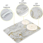 White Grey Gold Marble Fluid Dish Drying Mat for Kitchen Counter Absorbent Microfiber Drying Pad, Medium 16x18 in, Reversible Drainer Mats