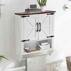 JOMEED Bathroom Wall Cabinet, Farmhouse Medicine Cabinet Storage with Doors and Adjustable Shelf, Over The Toilet Storage, White