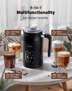 4-in-1 Electric Milk Frother and Steamer, Milk Steamer with Auto Temperature Control, Warm & Cold Foam Maker, Fast Frother for Coffee, Latte, Hot Chocolate, Cappuccino, Macchiato, Black