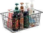 Redrubbit Wire Storage Baskets, Large Farmhouse Metal Freezer Basket Storage Organizer Bins with Handles for Kitchen Cabinets, Pantry, Closets, Bedrooms, Bathrooms, Set of 2, Black