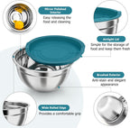 TeamFar Mixing Bowls, Stainless Steel Nesting Salad Bowls with Airtight Lids Set, For Serving/Mixing/Storing, Healthy & Heavy-duty, Dishwasher Safe & Easy Clean, 4.6/3 / 1.5 QT, Navy Blue