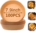Air Fryer Liner Round,100PCS 7.9 inch to 9 inch Baking Parchment for 5 to 8Qt Air Fryer Disposable Paper Liners,Unbleached Non-stick Non-leak Airfryer Parchment Paper liner