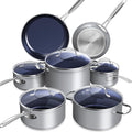 Nuwave Healthy Duralon Blue Ceramic Nonstick Cookware Set, Diamond Infused Scratch-Resistant, PFAS Free, Dishwasher & Oven Safe, Induction Ready & Evenly Heats, Tempered Glass Lids & Stay-Cool Handles