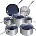 Nuwave Healthy Duralon Blue Ceramic Nonstick Cookware Set, Diamond Infused Scratch-Resistant, PFAS Free, Dishwasher & Oven Safe, Induction Ready & Evenly Heats, Tempered Glass Lids & Stay-Cool Handles