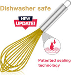 Yellow Silicone Whisk, Professional Whisks For Cooking Non-Scratch, Stainless Steel & Silicone Wisk, Plastic Rubber Whisk Tool For Nonstick Cookware Pans, Silicon Wisks Set of 3.