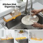 Silicone Bathroom Soap Dishes with Drain Spout-Bathroom and Kitchen Sink Organizer,Sponge Holder,Dish Soap Tray,Perfect for Dispenser,Scrubber,Bottle,Cup on Sink or Counter-Yellow 12"×4"
