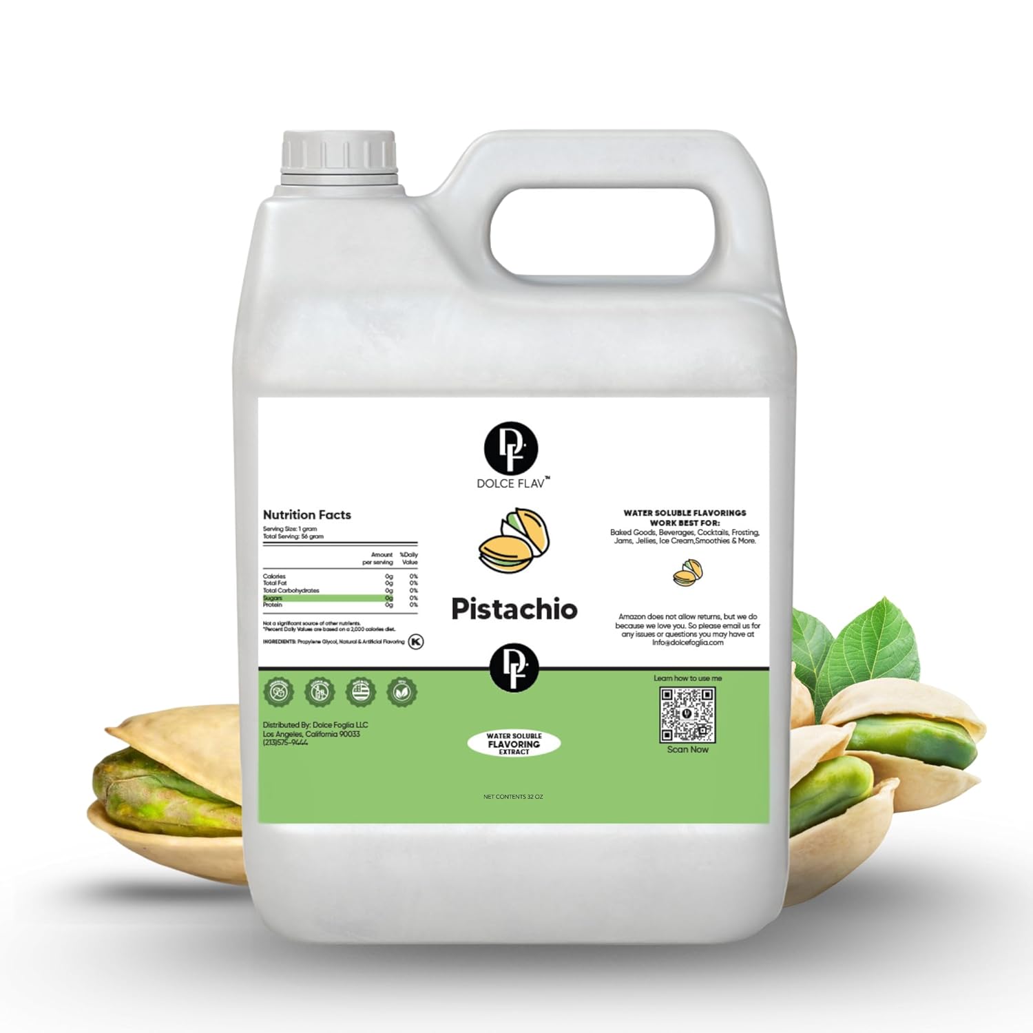 Dolce Flav Pistachio Flavoring – 32 oz. – Premium Flavoring for Ice Cream, Desserts, Boba, Beverages & Baked Goods | Ideal for Restaurants, Bakeries & Coffee Shops