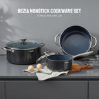 Induction Cookware Set 6-Piece, Stackable Kitchen Cooking Pots Set, 6qt 4.8qt & 2qt Pots with Lids, Dishwasher Safe & Oven Safe, Compatible with All Stoves, Black