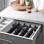 4 Pack Bamboo Drawer Dividers, Adjustable Length from 12 Inch to 17 Inch, Expandable Kitchen Drawer Organizer, Drawer Organization Separators for Clothes, Kitchen, Bedroom, Dresser, Office (Black)