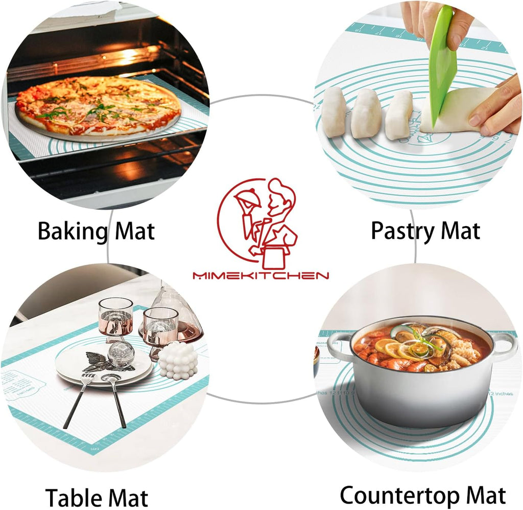 Non-Stick Silicone Baking Mat for Pastry, Dough Rolling, Cookie, Bread, Pie Crust - Nonslip Fondant Counter Mat, Oven Liner for Making Cookies, Macarons, Bread - Baking Essential Tools