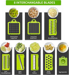 Vegetable Chopper Cutter Slicer Multifunctional 14-in-1 Food Veggie Salad Onion Chopper Cutter Dicer with Container, 8 Interchangable Blades, Hand Protector, Drain Strainer, Peeler, Brush