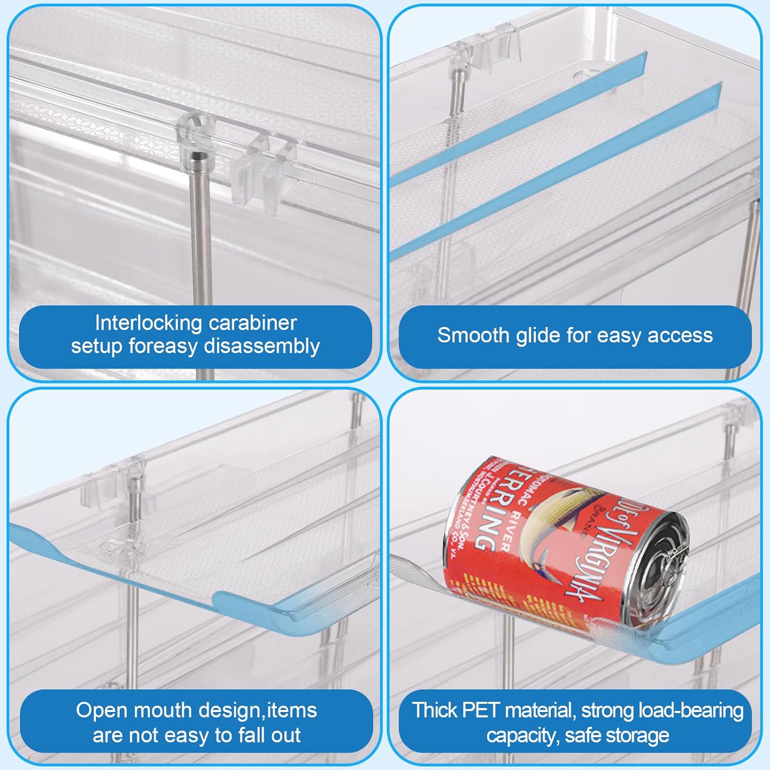 cjc Can Organizer for Pantry Stackable, Clear Can Organizer for Fridge, Auto-Rolling Pop Soda Pantry Organizers for 36 Cans, Storage Rack for Kitchen Cabinet (3 Sets 3 Tiers)