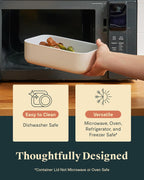Caraway 2pc Glass Food Storage Set - 6.6 Cup Food Containers (2) - Ceramic Coated - Non Toxic, Non Stick Lunch Box with Lids. Dishwasher, Oven, & Microwave Safe - Cream