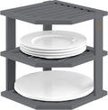 Cabinet Organizer Shelf - Bamboo Corner Rack for Kitchen Counter, Cabinet Space Saver for Plates, Dishes, Bowls, Bread Pantry, Bathroom Storage or Countertop Stand, Grey