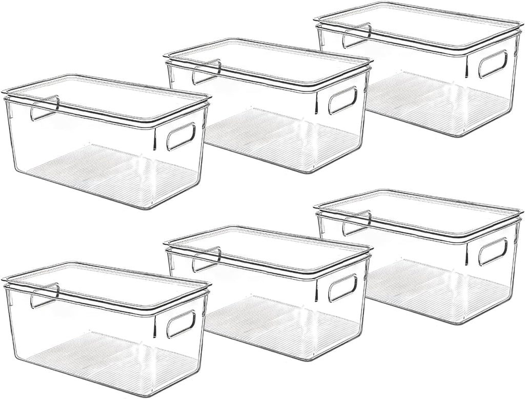 Clear Plastic Storage Bins with Lids, Perfect for Kitchen Organization or Pantry Organization and Storage, Stackable Fridge Organizer Bins, Storage Containers for Organizing, Cabinet Organizers
