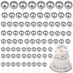 108 Pcs Balls Cake Topper DIY Cupcake Insert Foam Balloons for Cake Baking Wedding Anniversary Birthday Decoration(Silver,Multi Sizes)