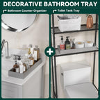 Bamboo Drawer Organizer, Extra Large Silverware Organizer for Kitchen Drawer, Stackable Utensil Organizer, 2 Pcs Toilet Tank Topper Tray, Wooden Toilet Paper Basket (Silver, 17 X 6 X 2 Inch)