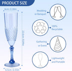 Plastic Champagne Flutes, 12PCS Blue Plastic Wine Glasses Goblets Reusable Champagne Flute for Weddings, Bachelor Parties, Toasting, and Events (12, Blue)