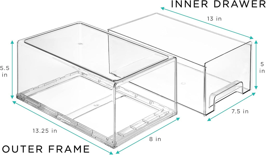 Sorbus Large Clear Storage Drawers (4 Pack) – Stackable Pull-Out Storage Bins with Handles, Slide Out Organizer Drawers for Pantry, Fridge, Kitchen – Acrylic Drawer Organizers