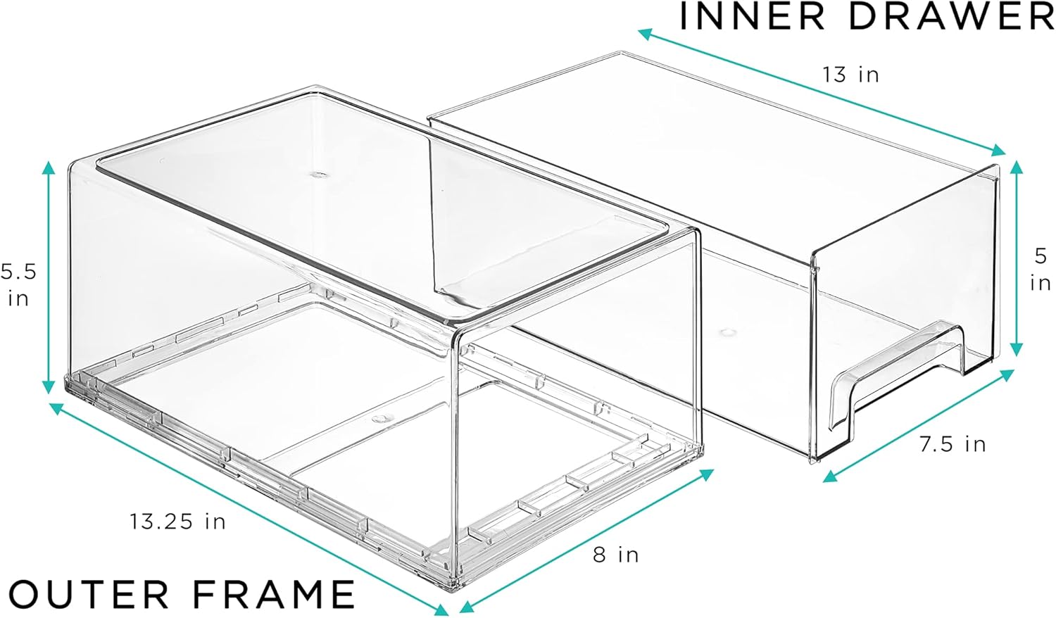 Sorbus Large Clear Storage Drawers (2 Pack) – Stackable Pull-Out Storage Bins with Handles, Slide Out Organizer Drawers for Pantry, Fridge, Kitchen – Stackable Acrylic Storage Bins
