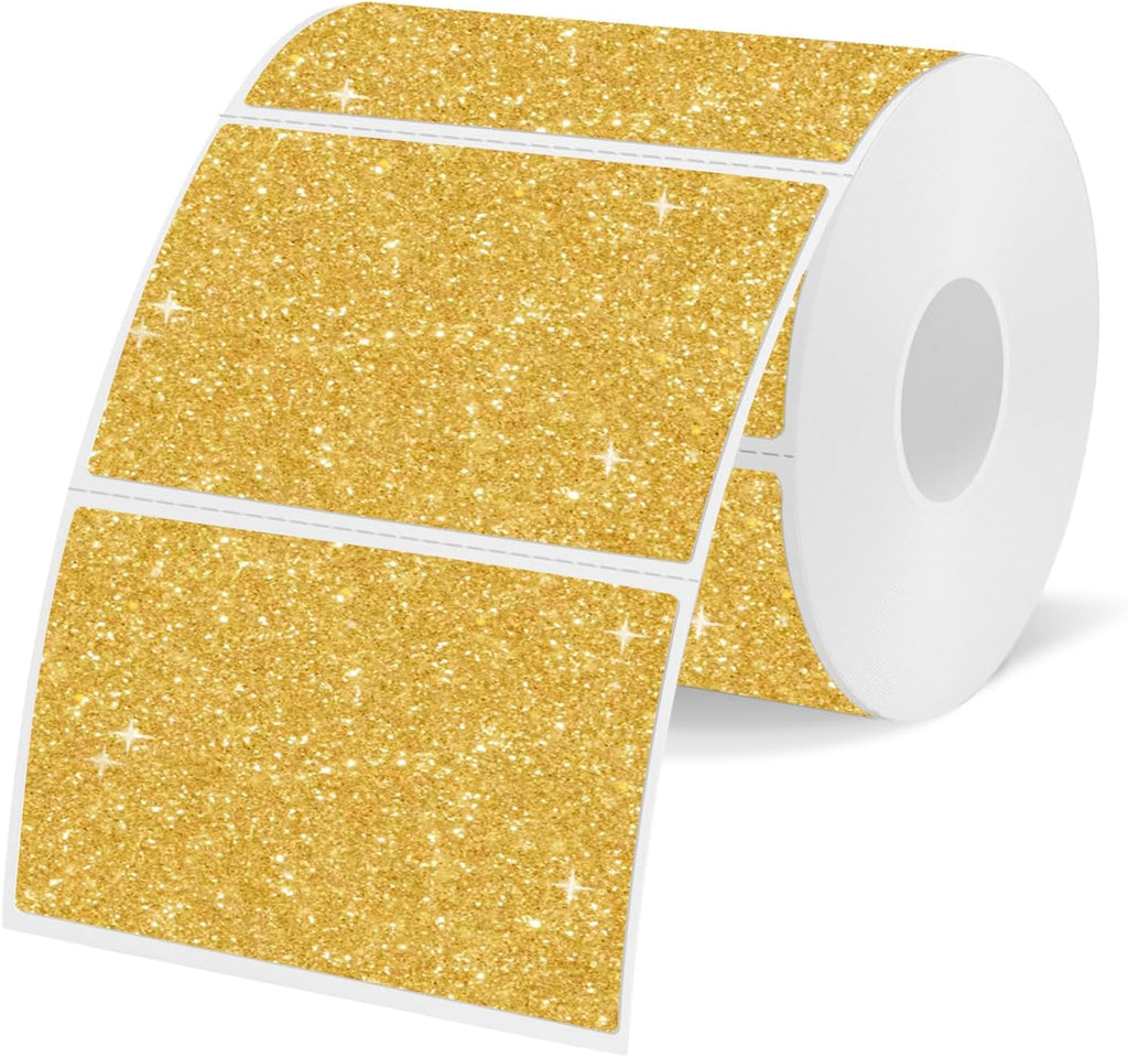 3x2 Inch Holographic Thermal Labels, Shiny Gold Thermal Sticker Labels, Rainbow Glitter Stickers for Price, Barcode, Mailing, Name, DIY Custom Logo Design, 200 pcs/1 Roll