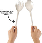 Folkulture Stainless Steel Kitchen Salad Servers or Salad Serving Utensils for Cooking, 12 Inch Salad Tongs, Serving Spoon and Fork Set for Salad, Gravies or Pasta, Silver Finish