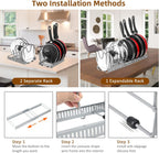 Expandable Pot & Pan Organizer - Grey Cabinet Rack with 10 Adjustable Compartments for Cookware, Baking & Frying Pans