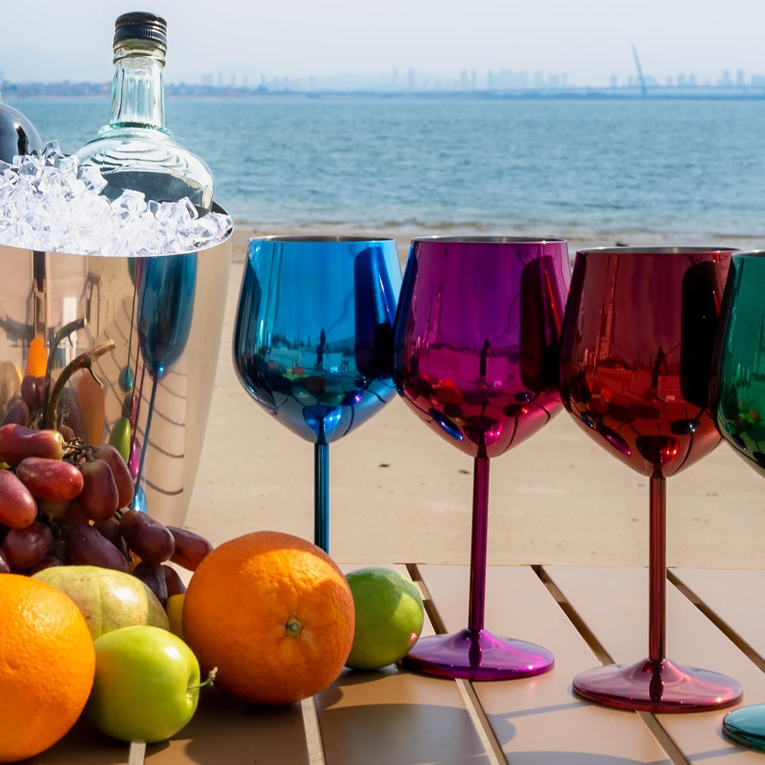 Stainless Steel Wine Glasses Set of 2, 18 oz Unbreakable Blue Wine Glass Unique Metal Wine Goblets for Outdoor Capming and Pool Gift for Wine Lovers