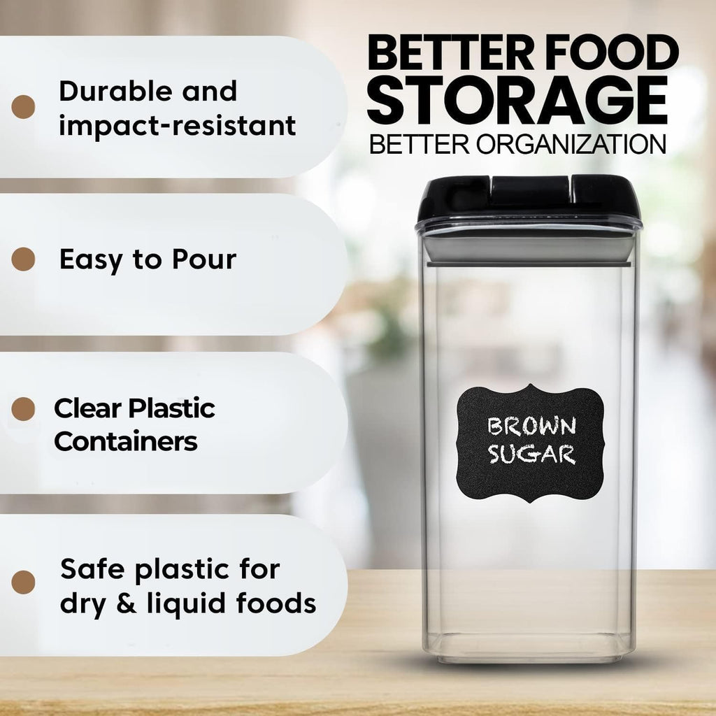 Shazo Airtight Food Storage Containers with Lids - 6 PC BPA Free Clear Plastic Cereal Containers with Easy Lock Lids for Kitchen and Pantry Organization for Snacks and Pasta - 1.2 L