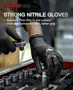 PACIFIC PPE 8 Mil Heavy Duty Black Nitrile Gloves, Food Safe, Latex Free, Mechanic, Fully-Diamond Textured Grip Industrial Disposable Gloves, X-Large