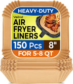 Vailnd Air Fryer Liners Disposable, 150 Pcs 8" Unbleached Parchment Paper Sheets Square, Heavy-duty Baking Paper Liner for Air Fryers Cooking Oven Steamer, Non-Stick, Grease-Resistant