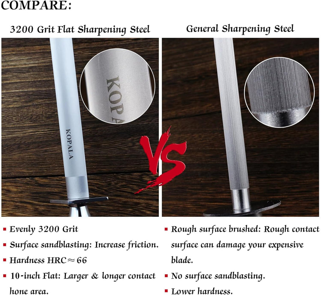 Sharpening Steel Knife Sharpener Rod Flat 10 Inches Honing Steel for Knives Dark