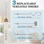 Milk Frother Handheld for Coffee, Electric Whisk 3 Speed Adjustable, Drink Mixer with Stainless 3 Whisks, Rechargeable Hand Frother Wand, for Latte Cappuccino Hot Chocolate Egg Beige