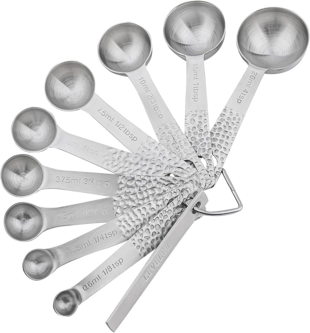 Measuring Cups and Spoons Set 19, Metric & US 18/8 Stainless Steel Measuring Cups and Spoons Set for Kitchen and Baking, Dry & Liquid Metal Measure Cup Spoon with Measure Equivalents