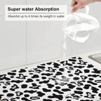 Black White Dish Drying Mat for Kitchen Counter 18"x24" Cow Print Dishes Pad Dish Drainer Rack Mats Microfiber Washable Absorbent Kitchen Decor