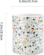 Kitchen Utensil Holder,7.2″Extra Large Stable Terrazzo Marble Pattern Ceramic Utensil Crock,Utensil Organizer for Countertop,Kitchen Decor,Utensil Holder for Housewarming,Wedding Gift Blue