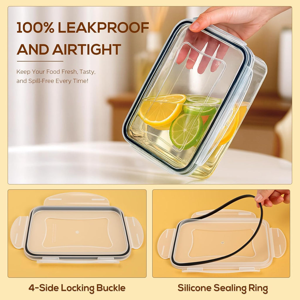 50 PCS Thicker Food Storage Containers with Lids, Clear Stackable Airtight Leakproof Reusable Plastic Meal Prep Container Set for Kitchen Storage/Lunch, Fridge/Microwave Safe with Labels&Pen